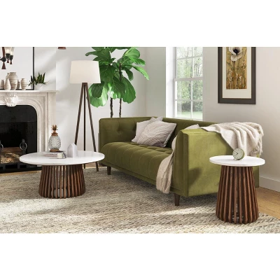 Inmod Lacey Round Marble End Table White