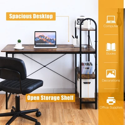 Costway 48'' Reversible Computer Desk Writing Table Workstation W/ Storage Shelf BlackBrown - Image 6