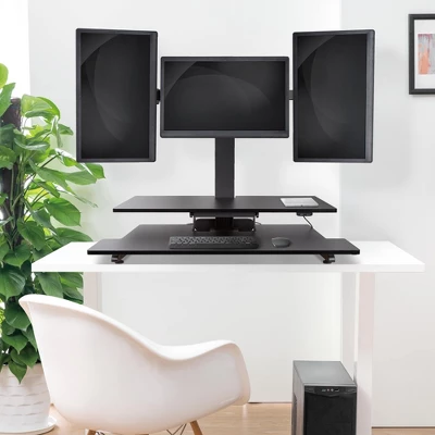 Techtonic Electric 3 Arm Monitor Mount Standing Desk - Sit To Stand Desk Converter With Keyboard Tray β Black β Stand Steady - Image 2