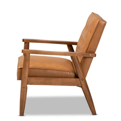 Sorrento Mid-Century Faux Leather Upholstered Wood Lounge Chair Walnut/Brown - Baxton Studio - Image 2