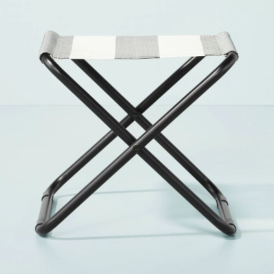 Foldable Outdoor Ottoman - Black/White Stripes - Hearth & Hand™ With Magnolia - Image 2