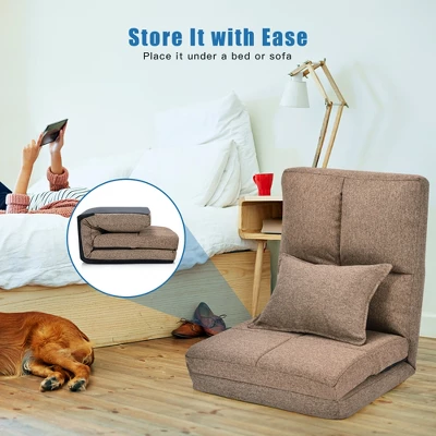 Costway Fold Down Chair Flip Out Lounger Convertible Sleeper Couch Futon Bed W/ Pillow - Image 5