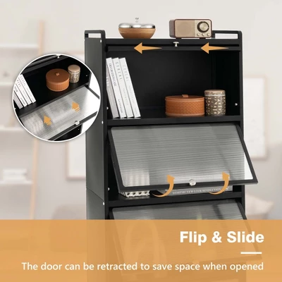 Costway 5-Tier Kitchen Baker's Rack Storage Cabinet Mobile Microwave Stand Flip-up Doors - Image 5