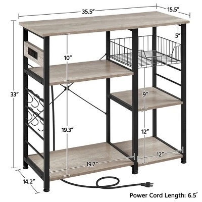 Yaheetech Vintage Kitchen Island Baker's Rack With Power Outlet Utility Microwave Stand - Image 2
