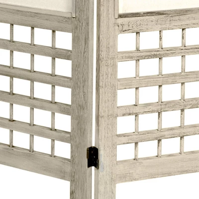 5 1/2 Ft. Tall Open Lattice Fabric Room Divider - Burnt Cream (3 Panels) - Image 2