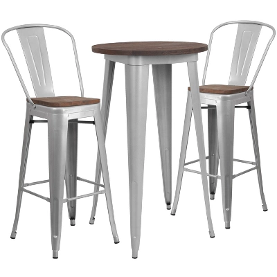 Flash Furniture 24" Round Metal Bar Table Set With Wood Top And 2 Stools - Image 3