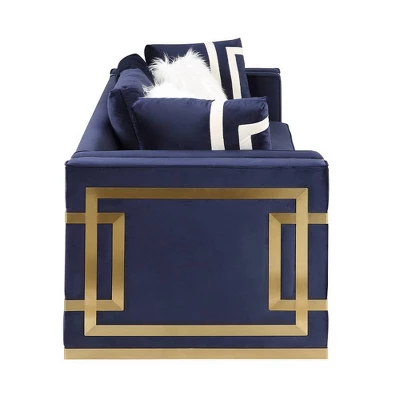 80" Virrux Loveseat Blue Velvet/Gold Finish - Acme Furniture - Image 5