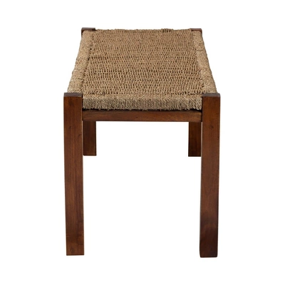Hermes Natural Seagrass And Mahogany Wood Bench Walnut Brown - Bali & Pari - Image 3