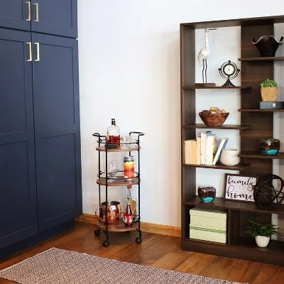 Sunnydaze Decor Sunnydaze Round Metal 3-Tier Bar Cart - Indoor Furniture With Wheels - Brown - 34.5” H