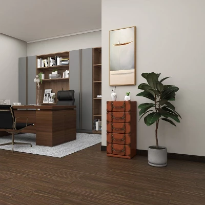 Traditional Faux Leather 5 Drawer Chest Camel Brown - Olivia & May - Image 15