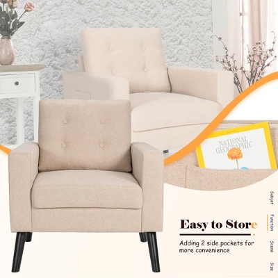 Costway Set Of 2 Accent Armchairs Upholstered Single Sofa Chairs W/ 2-Side Pockets - Image 6