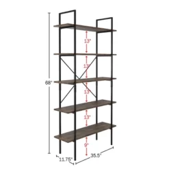 Lavish Home 5-Tier Freestanding Bookshelf β Open Industrial Style Etagere Wooden Shelving, Brown Woodgrain
