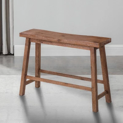 Saddle Seat Wooden Bench With Canted Frame Brown - Benzara - Image 7