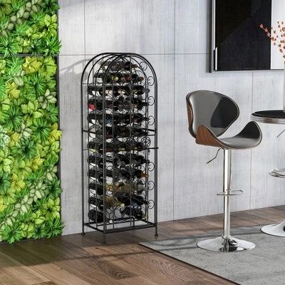 HOMCOM 45-Bottle Modern Wine Organizer Decorative Portable Wrought Iron Wine Rack Jail - Image 7
