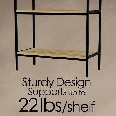 Hastings Home 5-Tier Open Bookshelf β Industrial Bookcase With Steel Frame, Black - Image 2