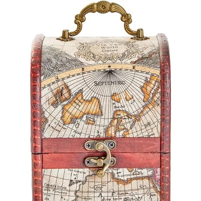 Okuna Outpost Single Wooden Wine Box Bottle Holder World Map Treasure Chest Gift Box Storage Bar Accessory - Image 4