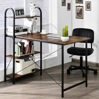Costway 48'' Reversible Computer Desk Writing Table Workstation W/ Storage Shelf BlackBrown