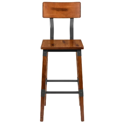 Emma And Oliver 4 Pack Commercial Grade Rustic Walnut Industrial Style Wood Dining Barstool - Image 2