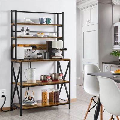 Yaheetech 5-Tier Kitchen Baker’s Racks With Power Outlets, Coffee Bar Station With Hutch