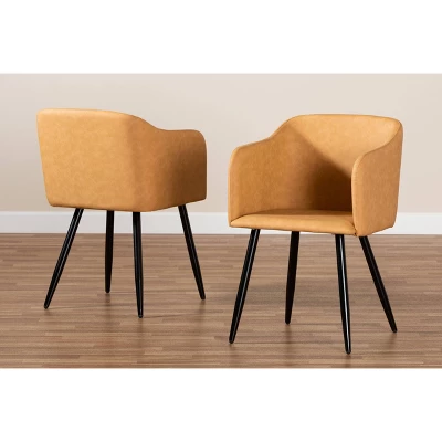 2pc Eris Tan Leather Upholstered And Metal Dining Chairs Black/Tan - Baxton Studio - Image 6
