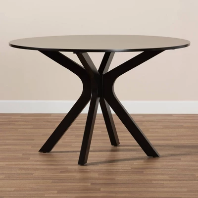 48" Kenji Wide Round Wood Dining Table Dark Brown - Baxton Studio - Image 5