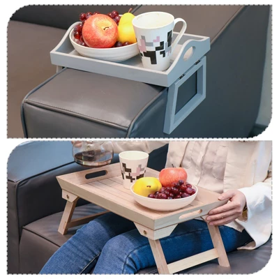 Unique Bargains Portable Wooden Serving Platter Laptop Snack Table Bed Trays With Folding Legs 18.9 X 12.6 X 9.45 Inch 2 Pcs - Image 4