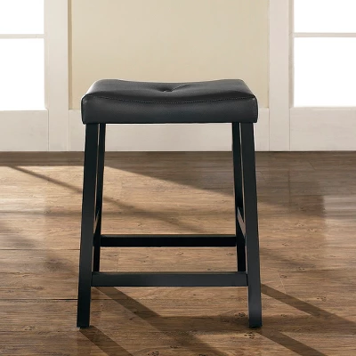 Set Of 2 24" Upholstered Saddle Seat Counter Height Barstools Black - Crosley - Image 3