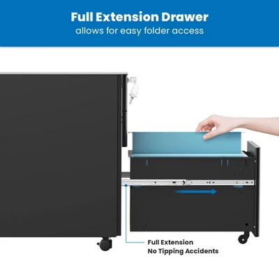 Mount-It! Mobile File Pedestal Cabinet With 3 Drawers & Lock | Slim Design Under Desk Storage & Organizer For Files, Folders & Office Supplies | Black - Image 5