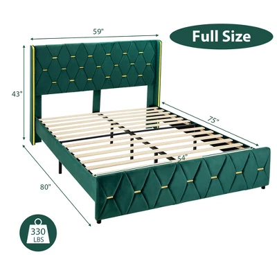 Costway Upholstered Platform Bed Frame Adjustable Headboard Footboard Modern Green - Image 2