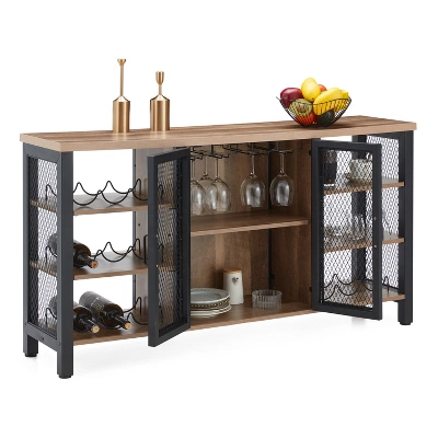 Jomeed Modern Industrial Farmhouse Metal Frame Wooden Buffet Coffee Entertainment Cabinet With Removable Wine Bottle And Stemware Racks - Image 3