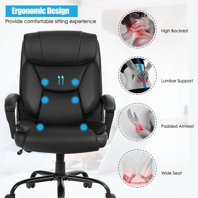 Costway Big & Tall 500lb Massage Office Chair E Xecutive PU Leather Computer Desk Chair - Image 8