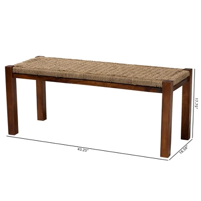 Hermes Natural Seagrass And Mahogany Wood Bench Walnut Brown - Bali & Pari - Image 7