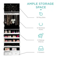 Best Choice Products 6-Tier Standing Mirror Lockable Storage Organizer Cabinet Armoire W/ Velvet Interior