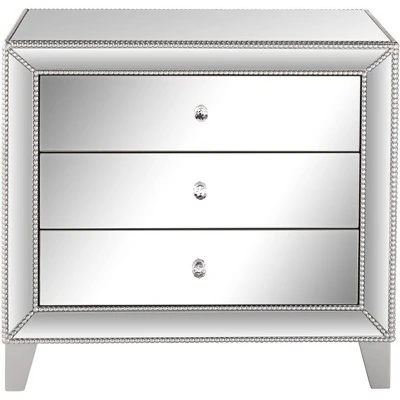 Studio 55D Modern Mirrored Accent Table 30" X 18" With Drawer Silver Beaded Trim For Living Room Bedroom Bedside Entryway House - Image 3