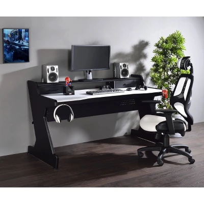 Bigga Gaming Desk Black/White - Acme Furniture