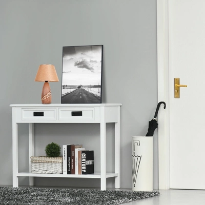 HOMCOM Console Table With 2 Storage Drawers And Open Shelf, Modern Sofa Table For Hallway, Living Room, Or Bedroom, White - Image 2