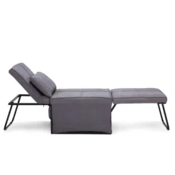 JOMEED CC70 4-in-1 Multi Function Folding Single Sofa Convertible Sleeper Bed With Retractable Footrest And 5 Level Adjustable Backrest, Gray