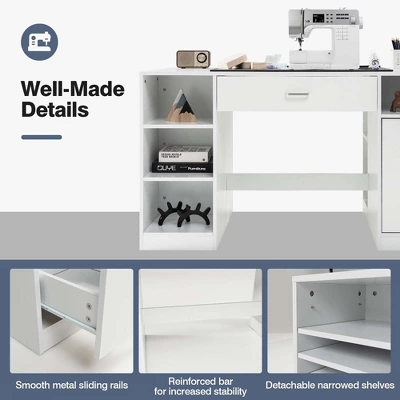 Costway Sewing Craft Table Home Office Computer Desk W/ Storage Shelves & Drawer - Image 8