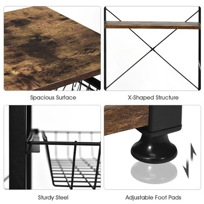 Costway Industrial Kitchen Baker's Rack Microwave Stand Utility Storage Shelf W/ 6 Hooks Steel Black - Image 8