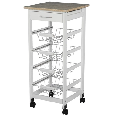 HOMCOM 32.25" Wooden Rolling Kitchen Storage Cart, Kitchen Island With Storage Drawer And Baskets On 360° Swivel Wheels - Image 9