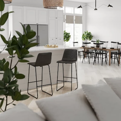 Merrick Lane 30 Inch Faux Bar Height Bucket Seat Stools, Set Of 2 - Image 7