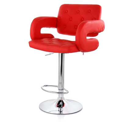 Elama Faux Leather Tufted Bar Stool In Black With Chrome Base And Adjustable Height - Image 9