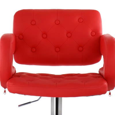 Elama Faux Leather Tufted Bar Stool In Black With Chrome Base And Adjustable Height - Image 8