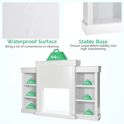 Costway 70'' Fireplace TV Stand Modern Media Entertainment Center Bookcase WhiteBlack - Image 6