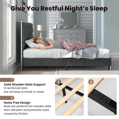 Costway Upholstered Bed Mattress Foundation With Button Tufted Velvet Headboard - Image 7