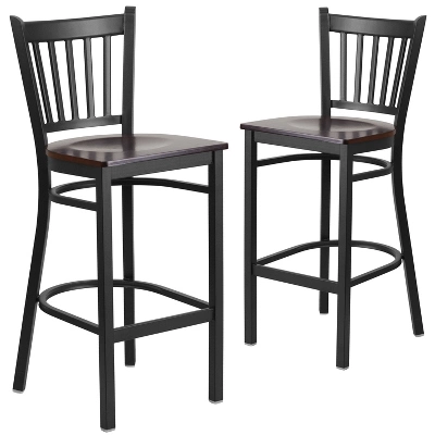 Emma And Oliver 2 Pack Vertical Back Metal Restaurant Barstool - Image 11