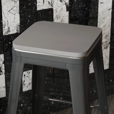 Flash Furniture Perry Poly Resin Wood Square Seat With Rounded Edges For Colorful Metal Barstools