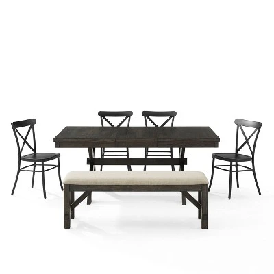 6pc Hayden Extendable Dining Set With Camille Chairs Matte Black/Slate - Crosley - Image 7