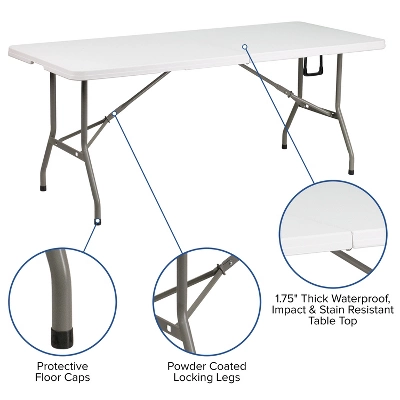 Emma And Oliver 6-Foot Bi-Fold Plastic Banquet And Event Folding Table With Handle - Image 2