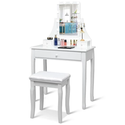Tangkula Make-Up Vanity Table Dresser Set W/LED Light & Padded Stool - Image 6